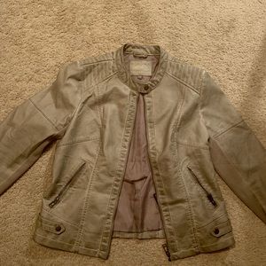 Sebby Collection Women’s Faux Leather Jacket Size Large Light Grey/brown